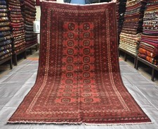 Vintage Afghan Turkmen Tribal Area Rug 4x6 Red Hand Knotted Persian Wool Carpet