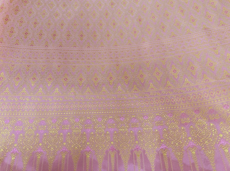 Pink Thai Silk Traditional Fabric Wedding Dress Silk Damask Pattern 40" Drape - Image 2 of 4