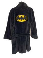 EUC KIDS Batman Bruce Wayne Black Plush Fleece Bathrobe Size XS 4/5 Youth