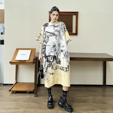 Retro Printing Design Short-sleeved Shirt Dress Women's New Loose A-line Gothic