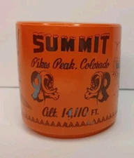 Souvenir Pike's Peak Coffee Mug Federal Milk Glass Orange 