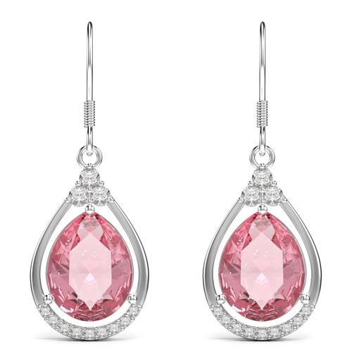 18K White Gold Plated Sterling Silver Teardrop Cubic Zirconia Drop Dangle Ear... - Picture 2 of 6