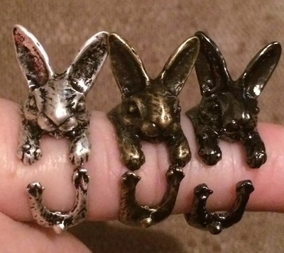 Hase Kaninchen Hase Tier Ring in Silber, Bronze & Schwarz verstellbar süß Neuheit