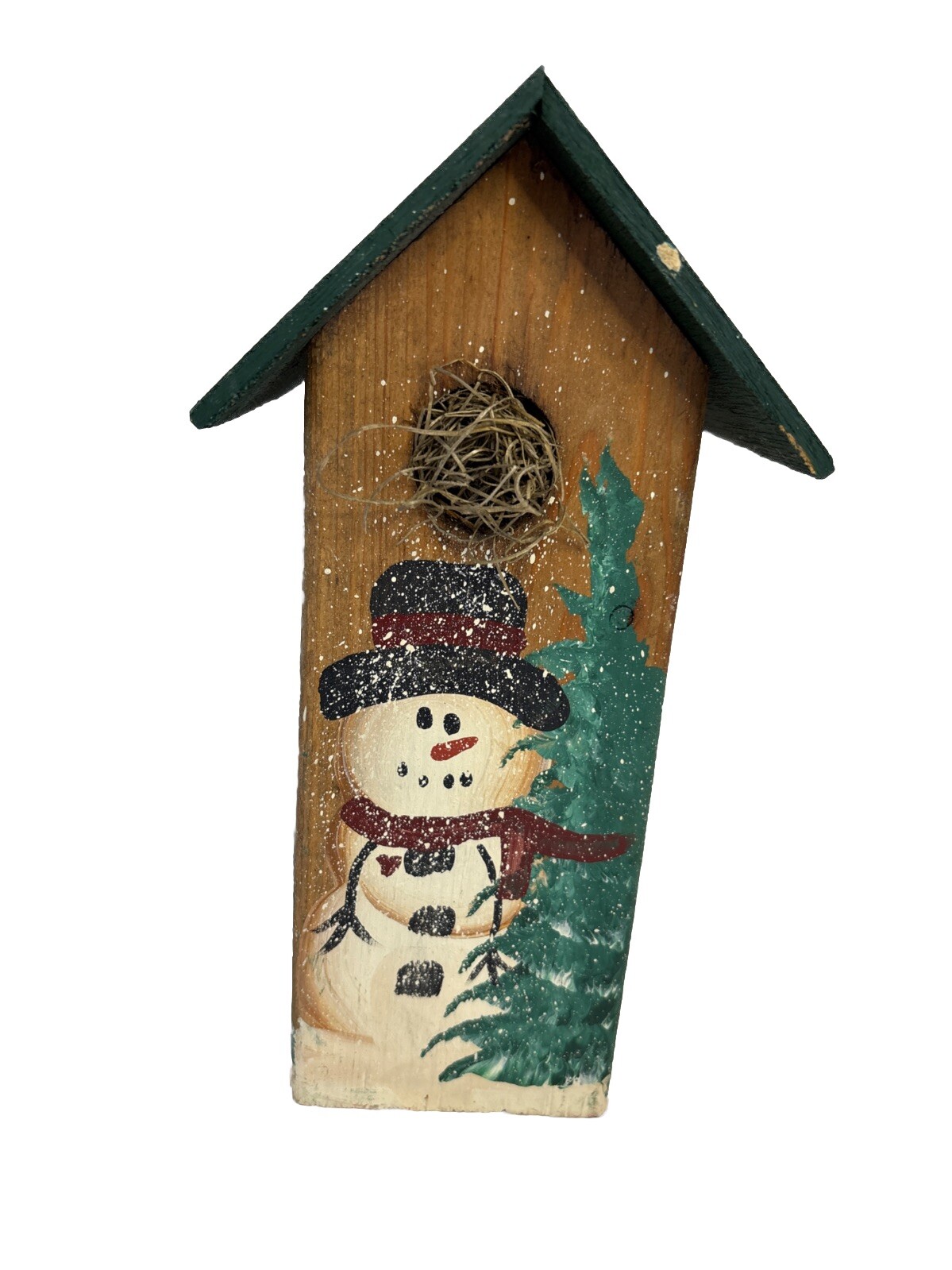 Rustic Folk Art Wooden Birdhouse with Santa Winter Christmas Decor  