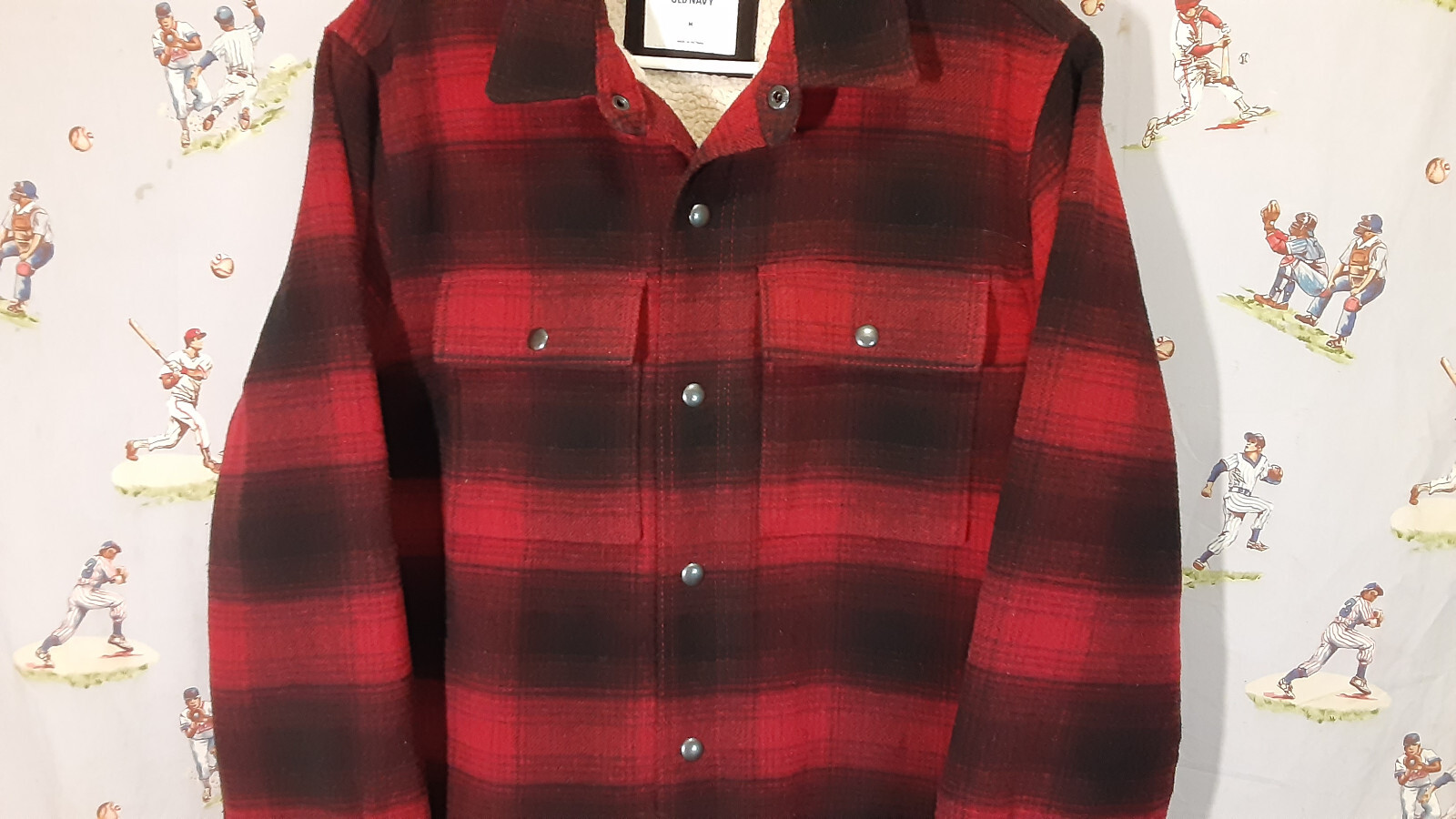 👀 Old Navy Buffalo Plaid Wool Blend Sherpa Lined Jacket Mens