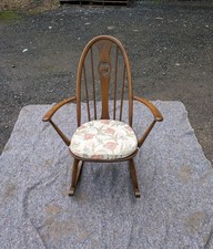 Ercol Elm Vintage Rocking Chair with Swan Carved Back - HR2 - Delivery Available