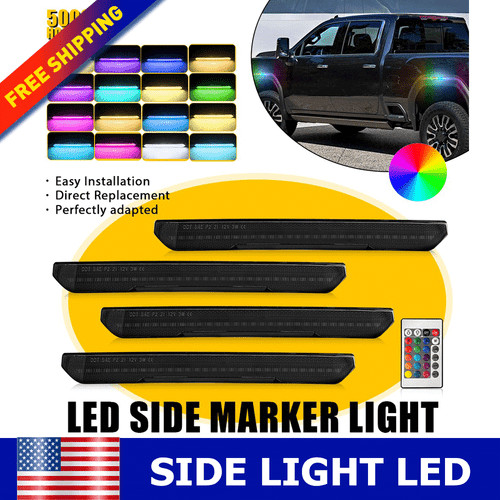 4Pcs 20 Smoked Bumper Fender LED Side Marker For GMC Sierra -2025 2500HD 3500HD