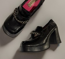 Vintage 90s Y2k Platform Loafers Chunky Block Heels Goth Bratz Oxfords 9.5