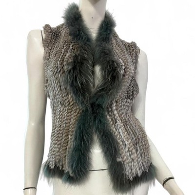 Weste grau beige aus echtem Kaninchenfell Kaninchen - REAL FUR - Gr. U