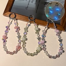 Luminous Rose Phone Chain Alloy Butterfly Crystal Keychain Earphone Case Charm