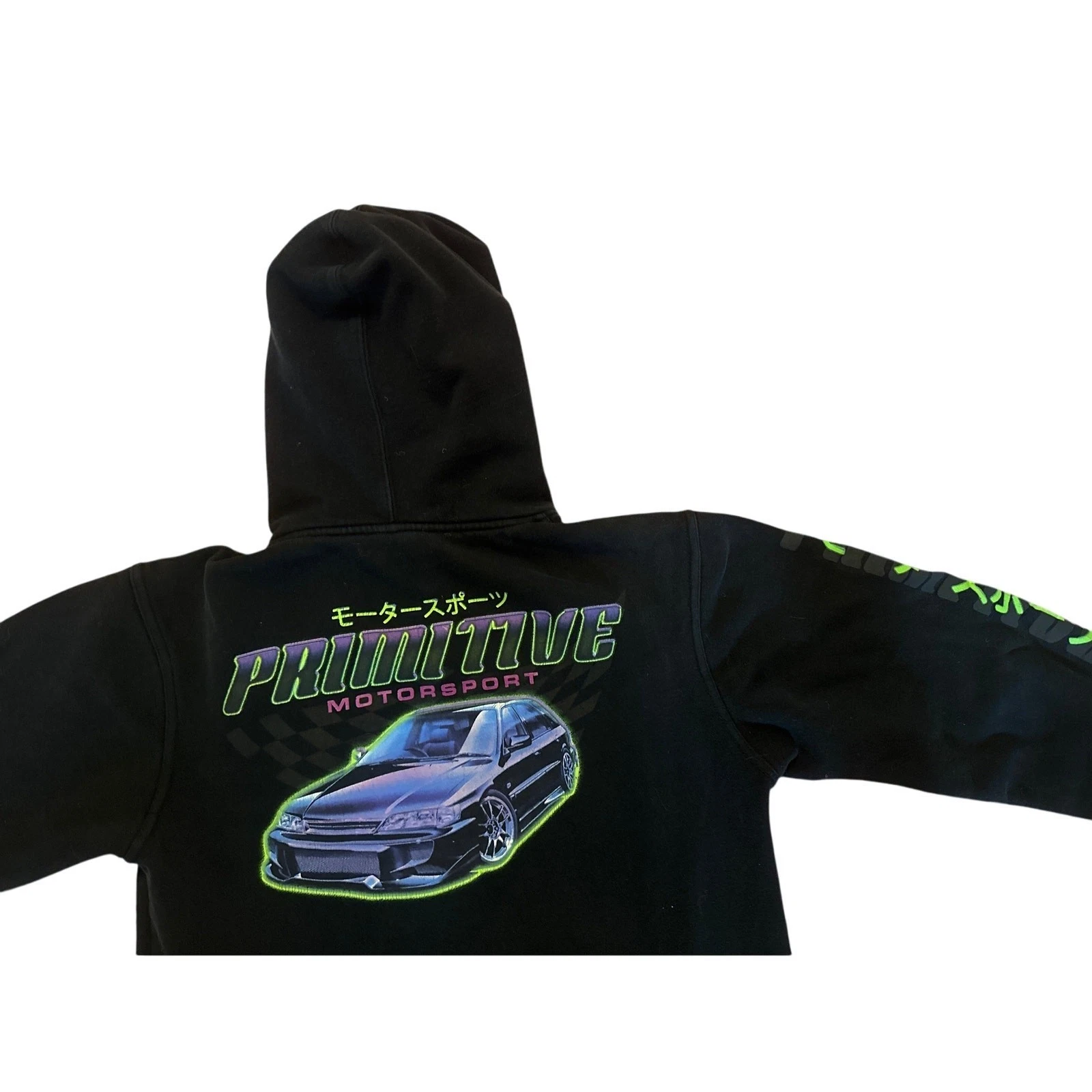VETEMENTS Felpa nera con cappuccio uomo M giapponese primitivo motorsport pullover auto da corsa