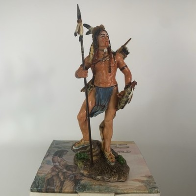 Veronese Sammlung handbemalte bewaffnete Indianer Figur mit Speer und Schild 