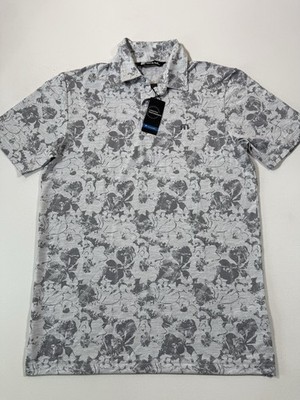 Travis Mathew Polo Shirt Mens Small Gray Floral Performance Stretch Golf NWT