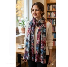 Pure Amici Scarf NWT Floral Super Soft Long Blue Pink Red Gray Womens