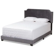 Baxton Studio Candace Velvet Nailhead Upholstered King Bed in Grey