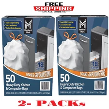 2 PACK - Heavy Duty Kitchen Compactor Trash Bags 18 gallon 50 ct (TOTAL 100 ct.)