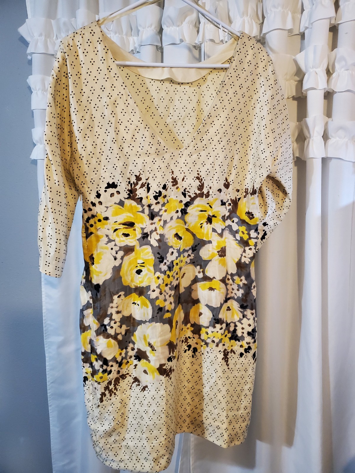 Meadow Rue Anthropologie Yellow Floral Sheath Dress Linen Silk Blend Womens 6