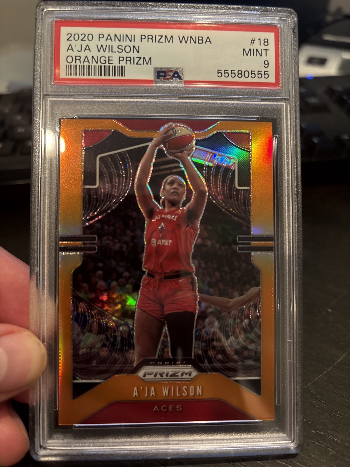 2020 Panini Prizm WNBA - A'ja Wilson #18 Orange Prizm /65 PSA 9 MINT view 1