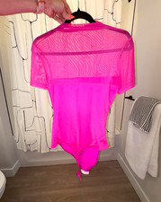 Women s Pink Solid Stretch Semi-Transparent Ruched Bodysuit Wireless Size M
