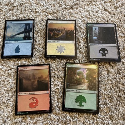 MTG Marvel's Spider-Man SPM - Basic Land Set FOIL (5 Cards) 1 of each type.