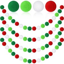 4 Pack 26.3 Feet Christmas Pom Pom Garland Ornaments Red White Green 30 Balls...