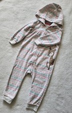 CARTER'S One-Piece Zipper Pajamas With Hood Toddler Girl's Size 18 Mo. Reindeer
