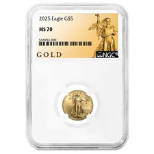 2025 $5 American Gold Eagle 1/10 oz NGC MS70 ALS Label 5215.00 per troy oz