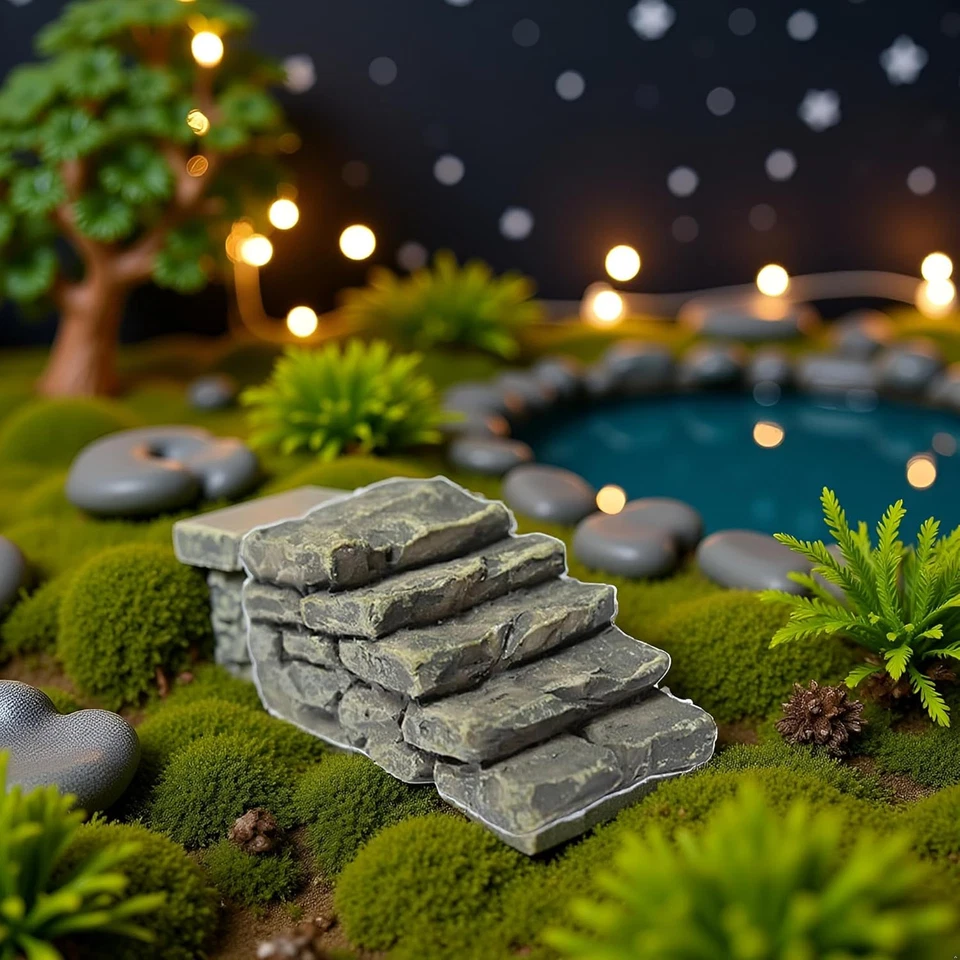 Miniature Resin Bridge, Straight Stairs, Stone Steps, Garden Fairy Ornament, Flo - Image 2 of 4