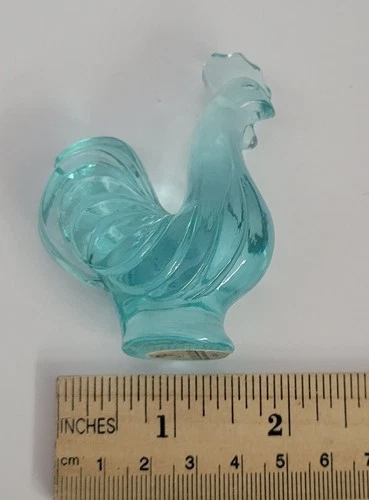 Vintage FENTON Rooster Chicken Small Figurine Glasd Aqua