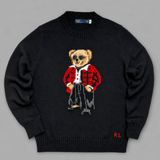 POLO PALPH LAUREN Red Trenchcoat Bear Black Sweater Women s Small NWT
