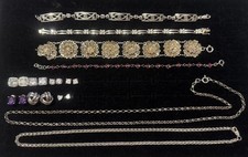 Sterling Silver 925 Jewellery Bundle - 87g - Bracelets Earrings Necklaces