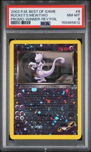 2003 POKEMON BEST OF GAME PROMO WINNER #8 ROCKET'S MEWTWO-REVERSE FOIL PSA 8
