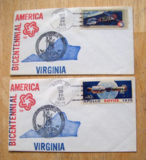 Set/2 APOLLO-SOYUZ Stamped Envelope w/ Moon, VA 10/28/1975 Postmark