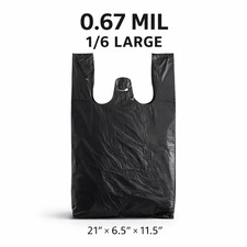 1/6 Black T-Shirt Bags 0.67 Mil Medium Duty 21x6.5x11.5 Case/1000/2000