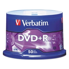 Verbatim DVD+R Discs 4.7GB 16x Spindle Matte Silver 50/Pack 97174