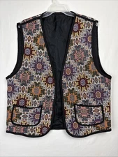 Vtg DUNYA Tapestry Open Vest Women's XXL Made in Turkey southwest boho