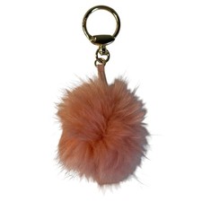 Pom Pom Pink Pouf Bag Charm Keychain Purse Key Chain Ring Fur Suede Gold Tone