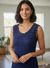 Express Navy Blue Lace Sheath Dress Sleeveless V-Neck Zip XS