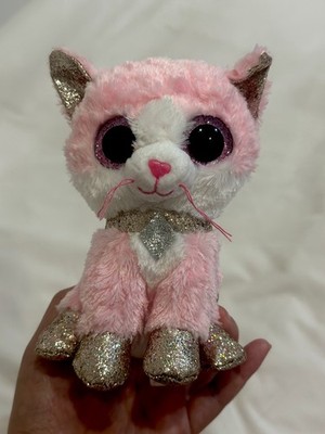 Ty Silk Fiona Pink Cat 6'' Stuffed Plush Toy Silver Glitter 2022 