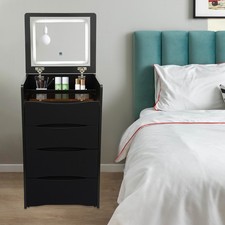 Black Makeup Vanity Table Vanity Desk With Flip Top Lighted Mirror And Stool