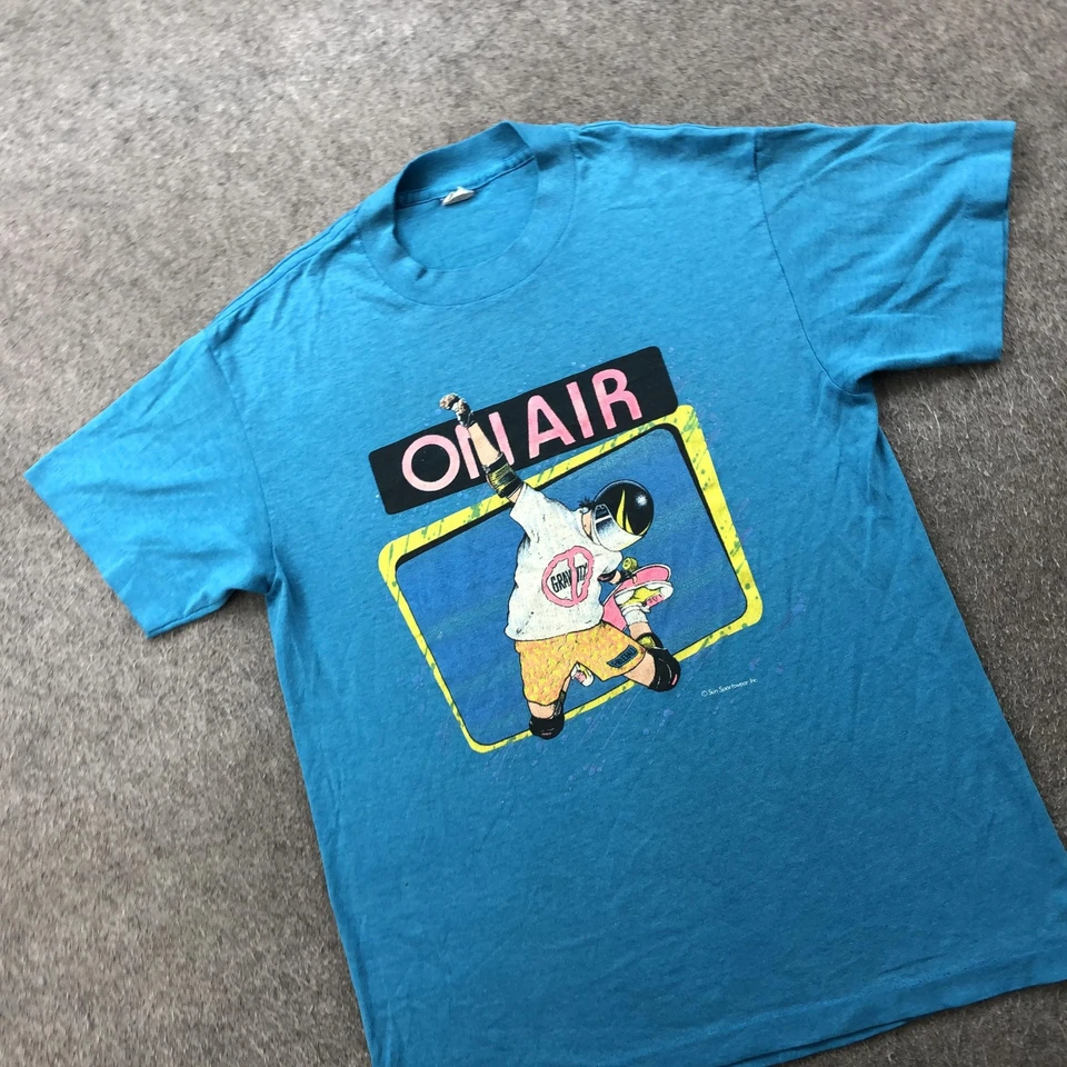 VINTAGE Sun Sportswear Shirt Boys XL Blue On Air Skateboard Graphic USA 80s - Image 2 of 4