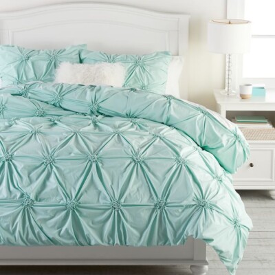 Pottery Barn Dorm Teen Ruched Rosette Duvet Cover Teal 100% Cotton Twin / XL