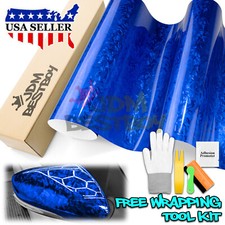 24k Chopped Forged Carbon Fiber Gloss Blue Car Vinyl Wrap Sticker Decal Sheet