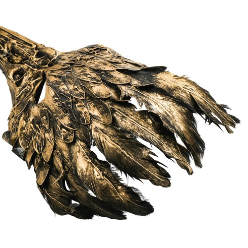 Black Gold Raven Skull Bird Nose Mask with Feather for Masquerade - Picture 5 of 6