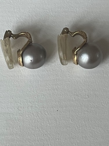 5132- Pendientes de oro amarillo perlas grises diamantes - Imagen 3 de 3