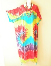 KD341 Tie Dye Women FringeCaftan Kimono Abaya Hippy Women Maxi Dress - up to 5X