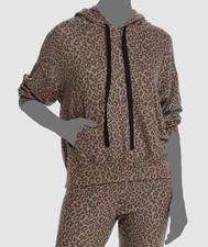 Sundry Women's Brown Leopard Print Hooded Drawstring Sweatshirt Size 0