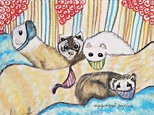 Ferret in Quarantine Original 9 x 12 Pastel Painting Small Pet Collectible Art