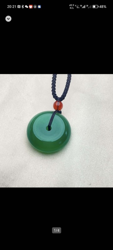 CERTIFIED NEW*RARE*GORGEOUS GREEN CARNELIAN JADE稀有天然玛瑙绿玉平安扣吊坠项链PEACEFUL NECKLACE