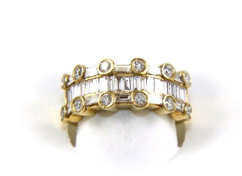 Round & Emerald Cut Diamond Cluster Ballerina Ring Band 14k Yellow Gold 2.26Ct - Picture 6 of 7
